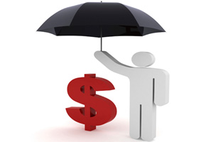 man with an umbrella representing an emergency fund