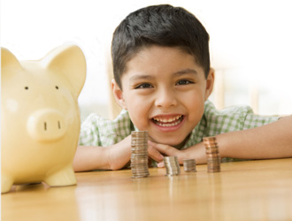 child learning about money
