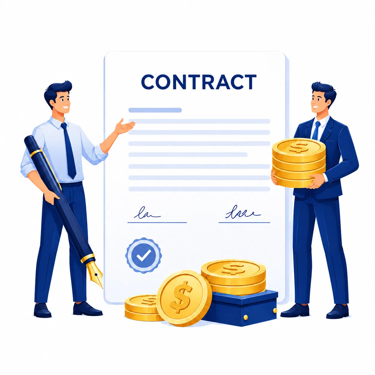 term life insurance contract japan Two professionals reviewing a life insurance contract, representing term life insurance for foreigners in Japan.